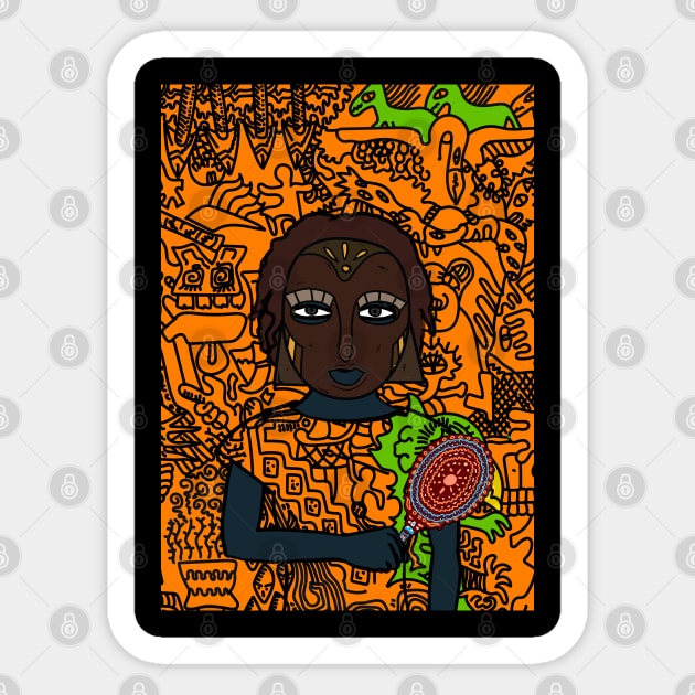 Majestic Digital Queen Collectible - Character with FemaleMask, AfricanEye Color, and DarkSkin on TeePublic Sticker by Hashed Art